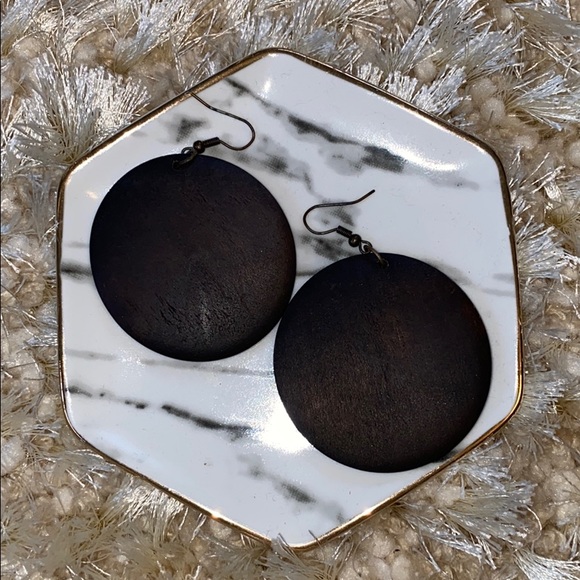 Large Wooden Circle Dangle Earrings - Picture 1 of 3